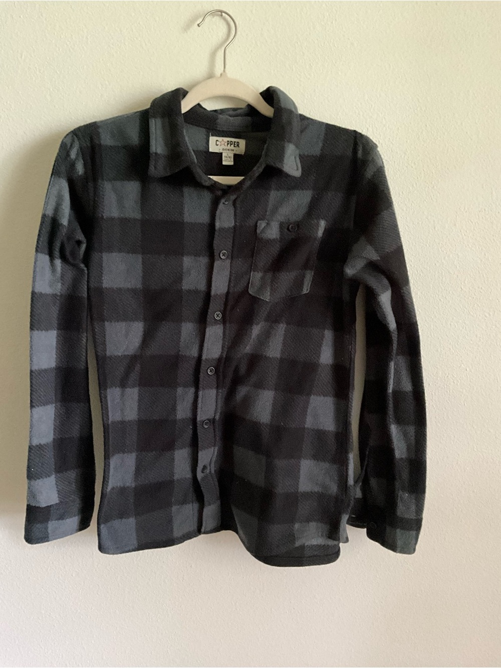 Boutique Boys s Black & Gray Plaid Fleece Button-Up Shirt Shacket Large 14 16
